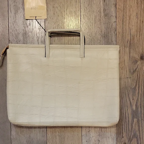 White Croc-Embossed Tote Bag Made In England NWT VINTAGE - Picture 3 of 9